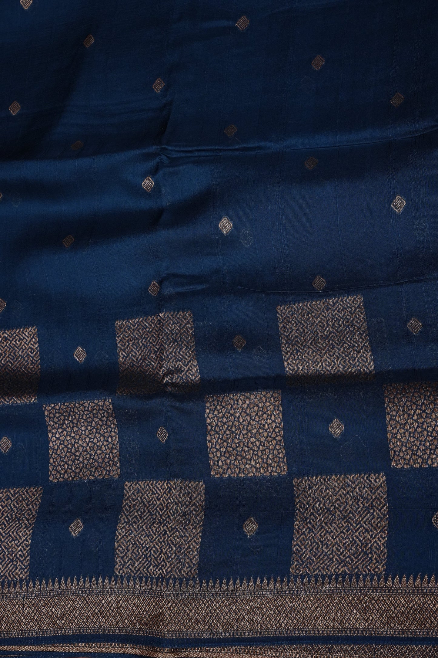 Teal Blue Semi Tussar Raw Silk Saree with Gold Woven Elegance