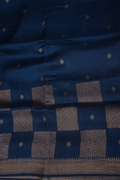 Teal Blue Semi Tussar Raw Silk Saree with Gold Woven Elegance