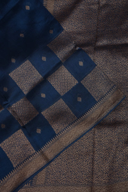 Teal Blue Semi Tussar Raw Silk Saree with Gold Woven Elegance