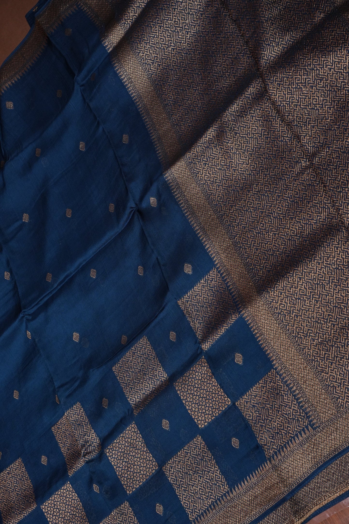 Teal Blue Semi Tussar Raw Silk Saree with Gold Woven Elegance
