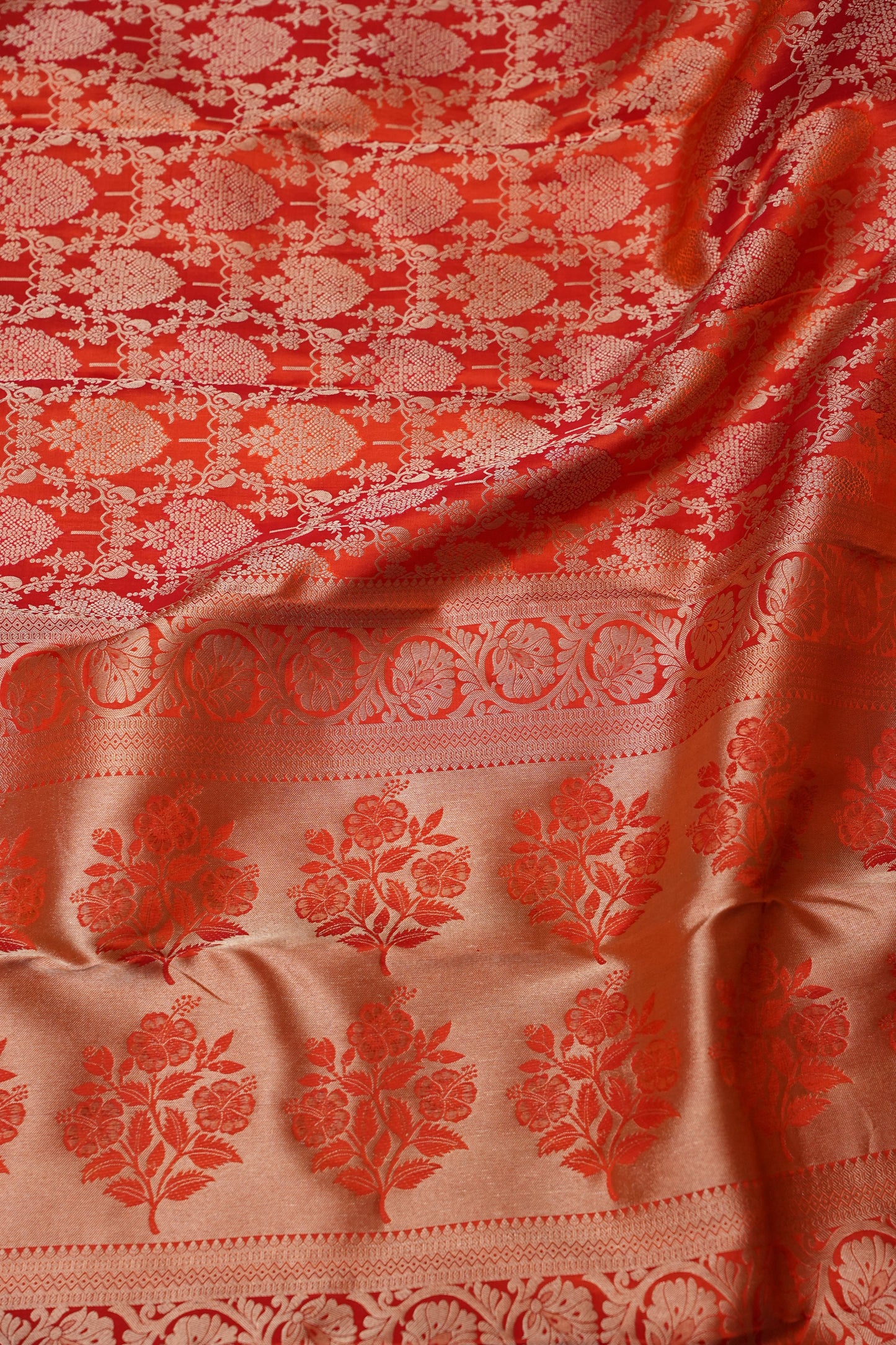 Pure Kanchipuram Silk Saree with Rich Gold Zari Weaving - Vibrant Coral Orange