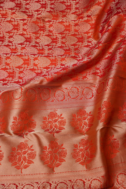 Pure Kanchipuram Silk Saree with Rich Gold Zari Weaving - Vibrant Coral Orange