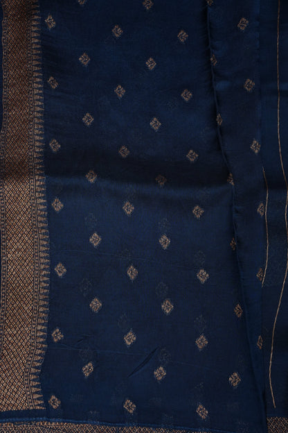 Teal Blue Semi Tussar Raw Silk Saree with Gold Woven Elegance