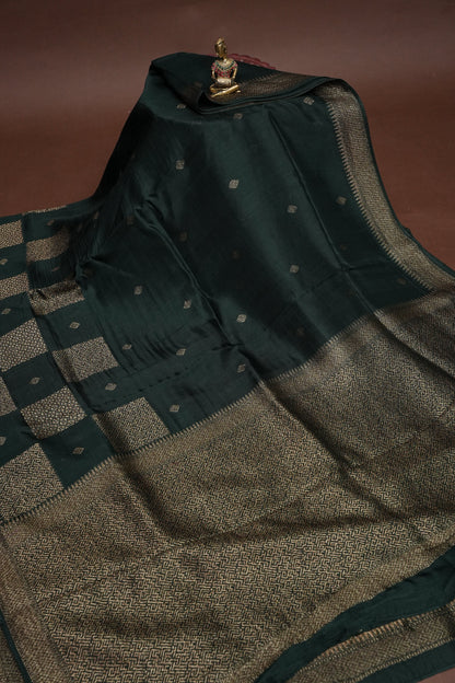 Forest Green  Semi Tussar Raw Silk Saree with Gold Woven Elegance