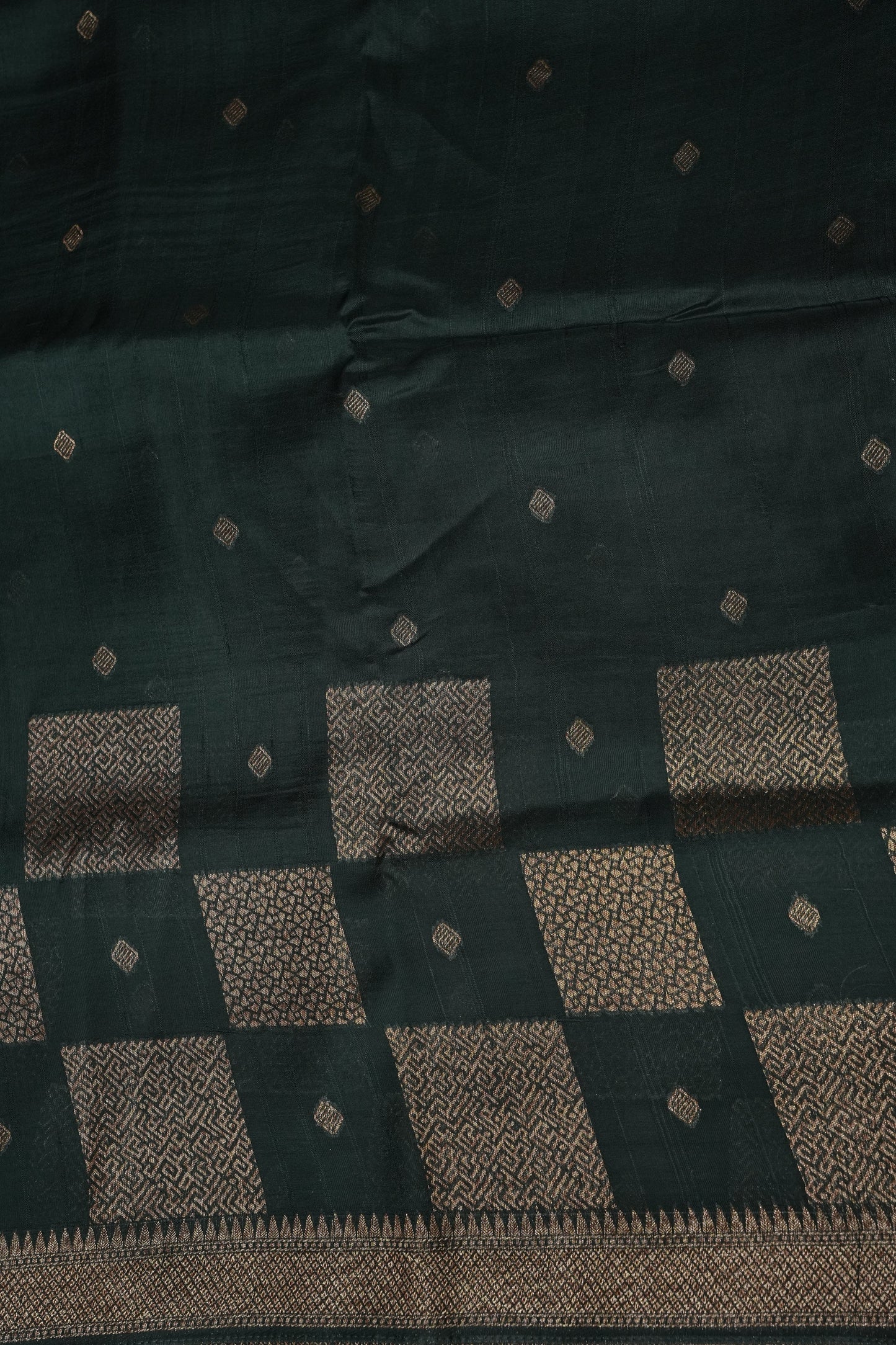 Forest Green  Semi Tussar Raw Silk Saree with Gold Woven Elegance