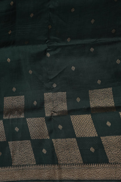 Forest Green  Semi Tussar Raw Silk Saree with Gold Woven Elegance