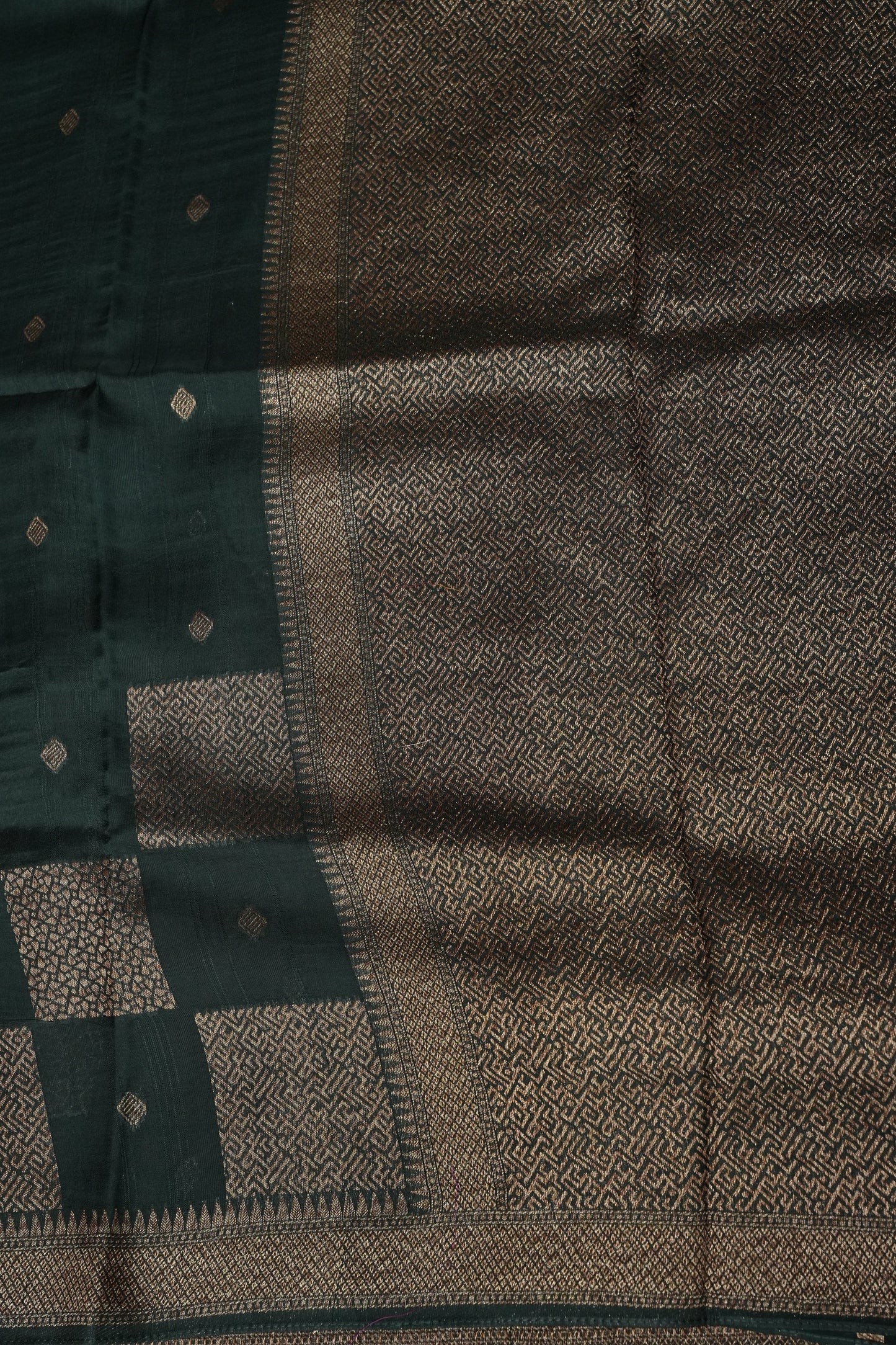Forest Green  Semi Tussar Raw Silk Saree with Gold Woven Elegance