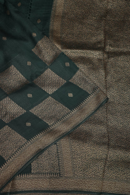 Forest Green  Semi Tussar Raw Silk Saree with Gold Woven Elegance