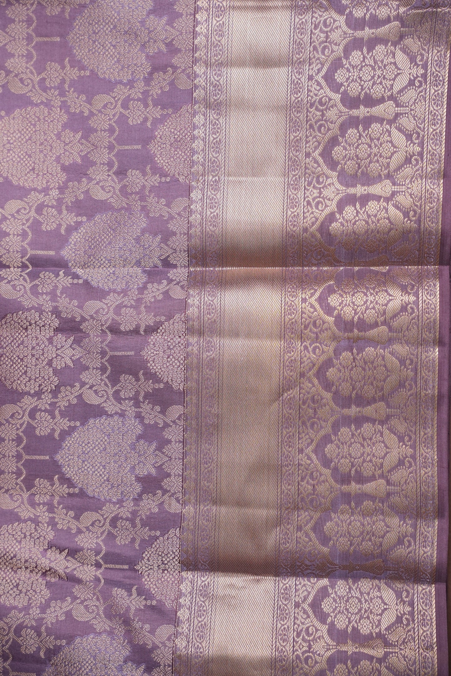 Pure Kanchipuram Silk Saree with Antique Gold Zari Floral Weaving - Soft Dusty Lavender