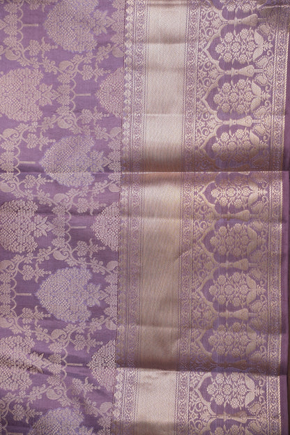 Pure Kanchipuram Silk Saree with Antique Gold Zari Floral Weaving - Soft Dusty Lavender