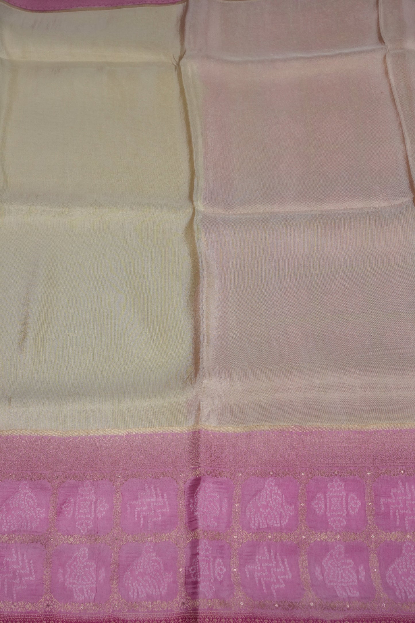 Kashmiri Pashmina Mellow Tissue Banarasi Saree- Ivory & Baby Pink