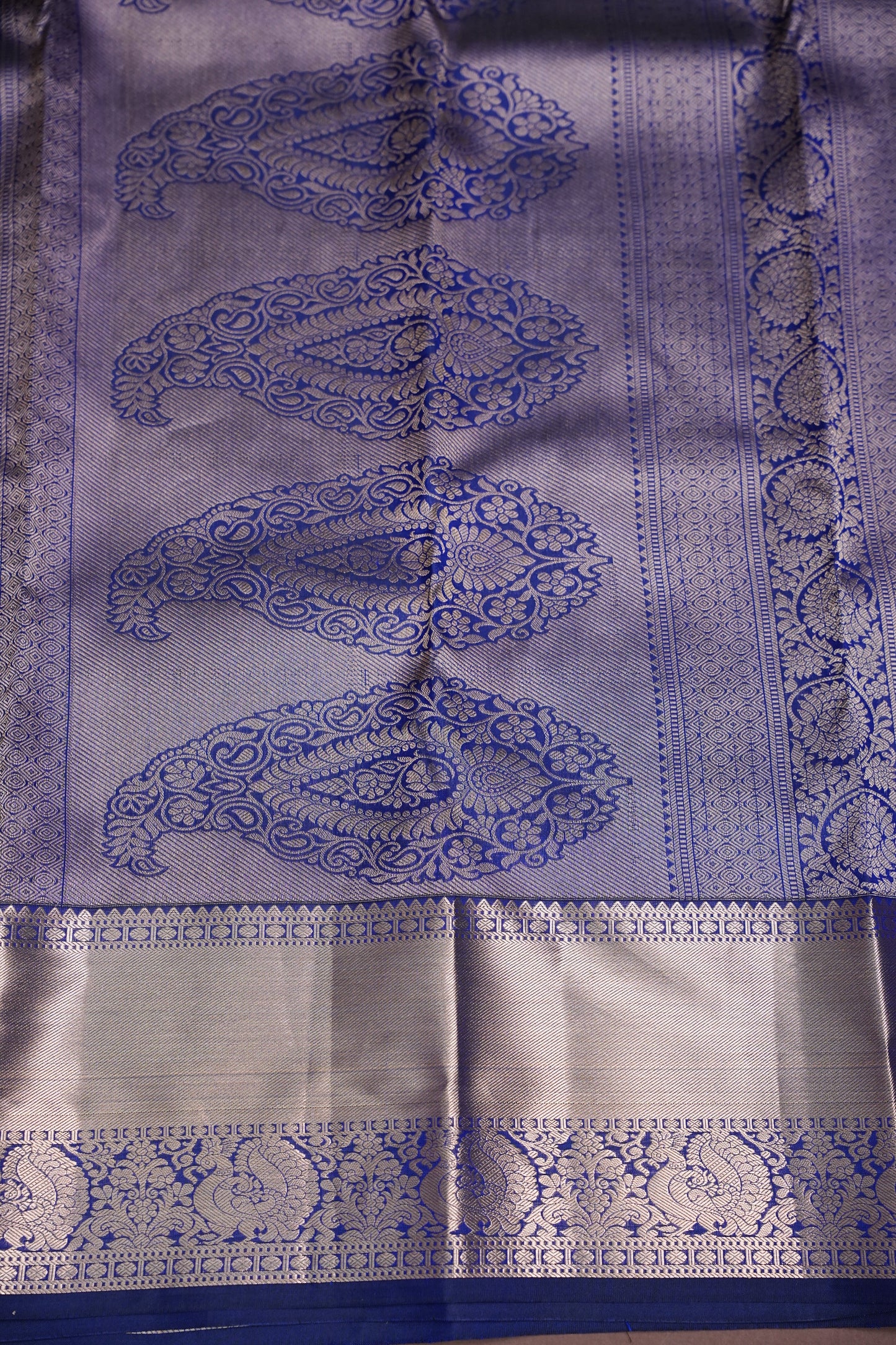 Pure Kanchipuram Brocade Silk Saree with Gold Zari Motifs - Royal Blue