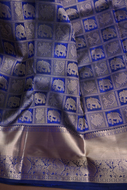 Pure Kanchipuram Brocade Silk Saree with Gold Zari Motifs - Royal Blue