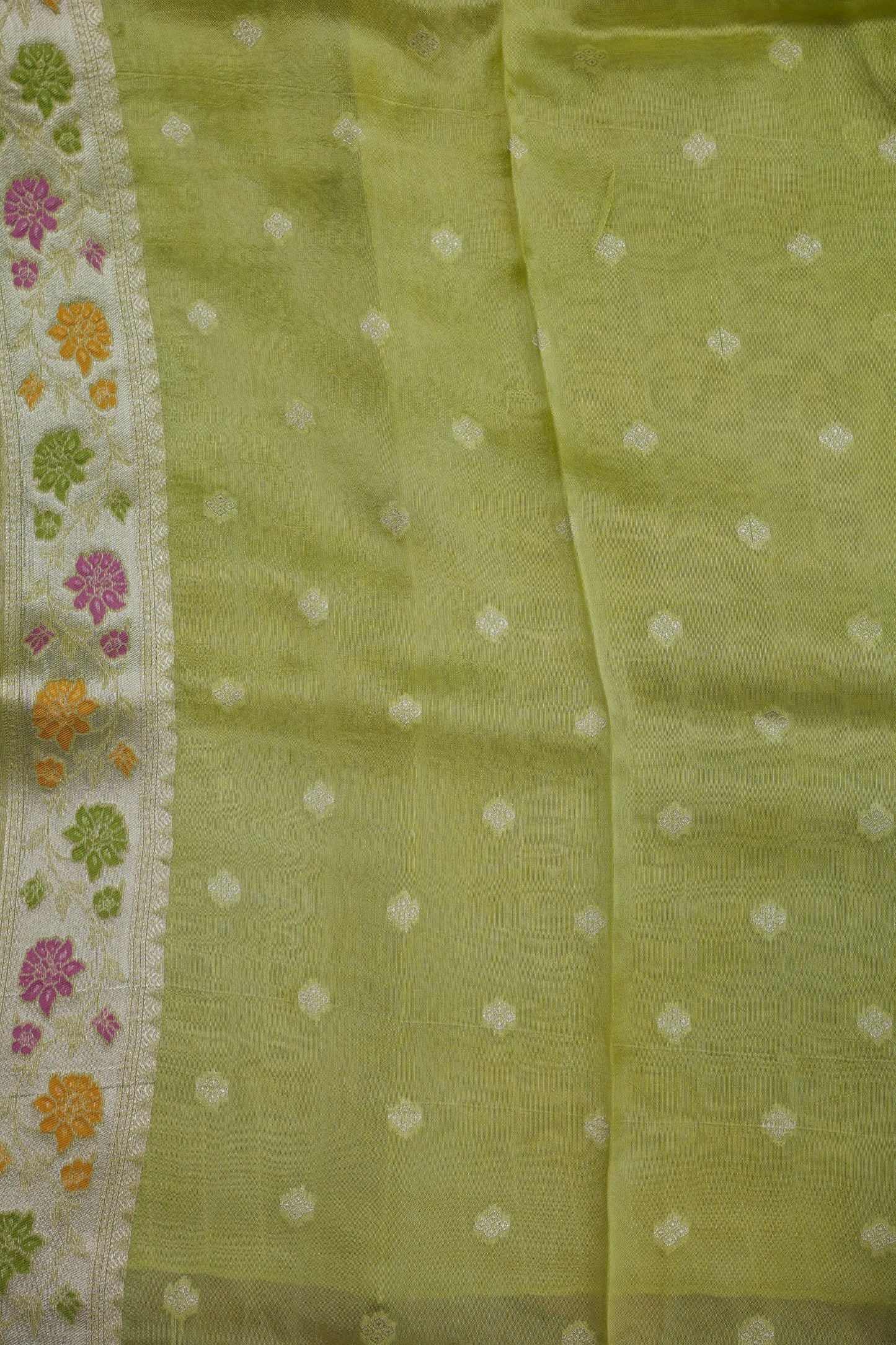 Mellow Tissue Pastel Green Saree with Banarasi Silver Weaving & Paithani Borders