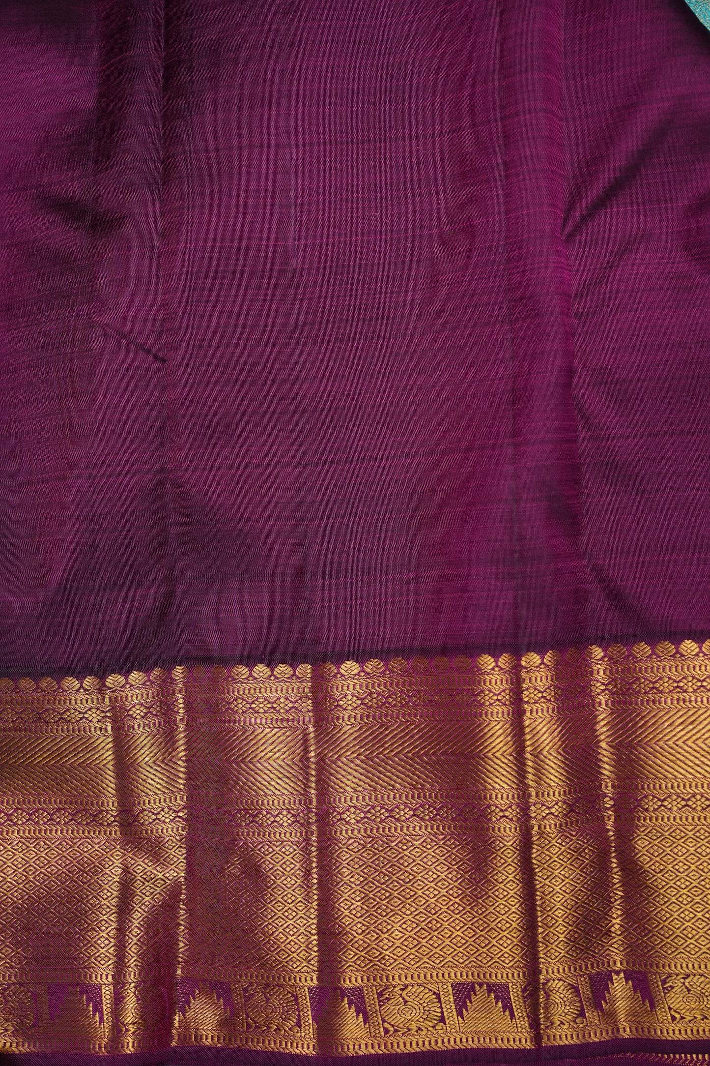 Pure Kanchipuram Silk Saree with Contrast Purple Border & Rich 2 Gram Zari - Aqua Blue