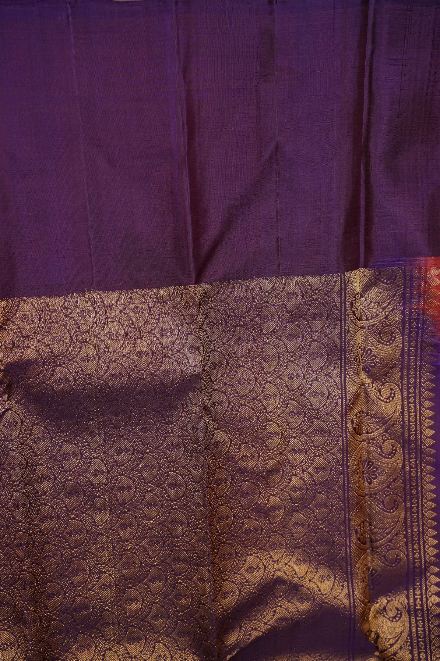 Pure Kanchipuram Silk Saree with Antique Zari Border - Rust & Purple