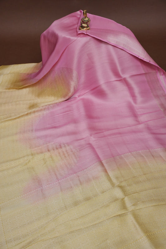 Soft Banarasi Silk Saree Ombre - Blush Pink and Green