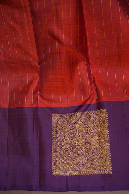 Pure Kanchipuram Silk Saree with Antique Zari Border - Rust & Purple