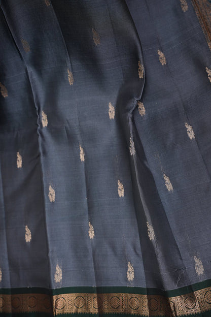 Pure Kanchipuram Silk Saree with Rich Zari Pallu - Steel Grey & Green