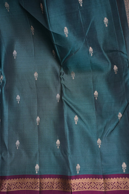 Pure Kanchipuram Silk Saree with Rich Zari Pallu - Teal Blue & Magenta