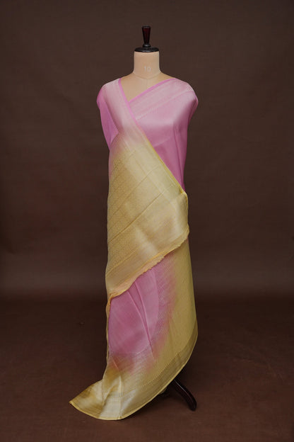 Soft Banarasi Silk Saree Ombre - Blush Pink and Green