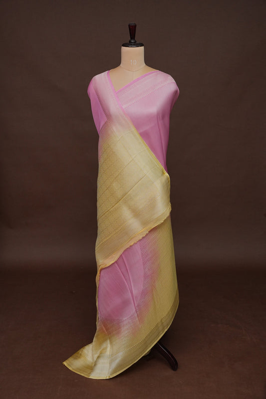 Soft Banarasi Silk Saree Ombre - Blush Pink and Green