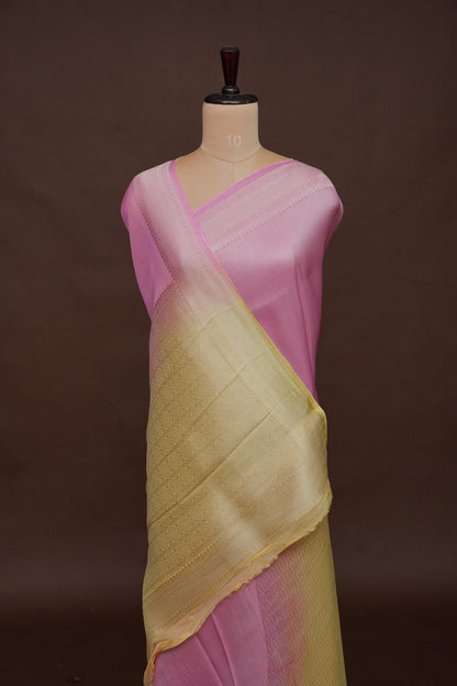 Soft Banarasi Silk Saree Ombre - Blush Pink and Green