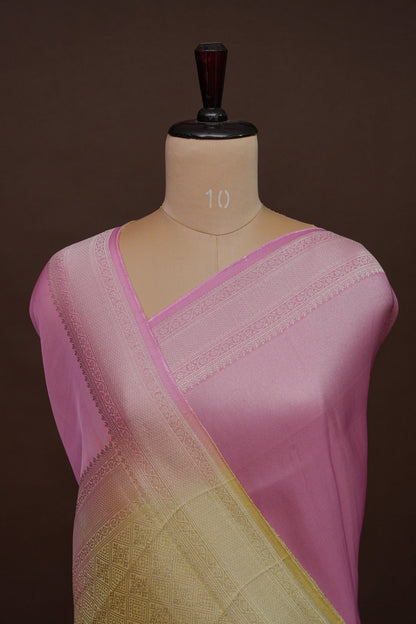 Soft Banarasi Silk Saree Ombre - Blush Pink and Green