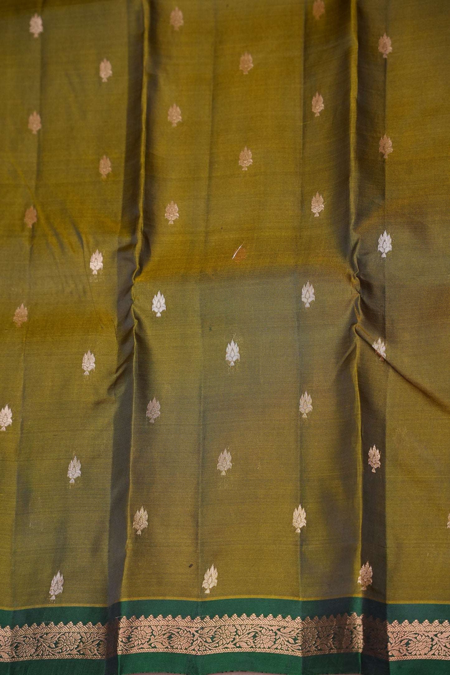 Pure Kanchipuram Silk Saree with Rich Zari Pallu - Olive Green & Bottle Green