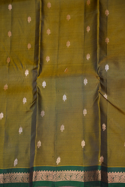 Pure Kanchipuram Silk Saree with Rich Zari Pallu - Olive Green & Bottle Green