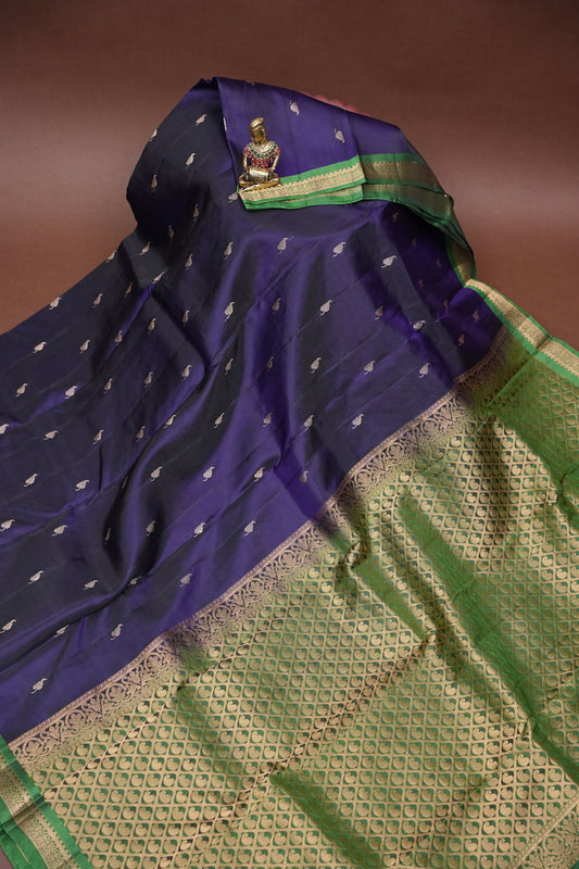 Pure Soft Silk Saree with Rich Zari Pallu - Deep Purple & Emerald Green