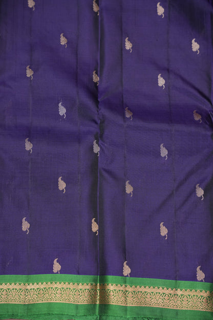 Pure Soft Silk Saree with Rich Zari Pallu - Deep Purple & Emerald Green