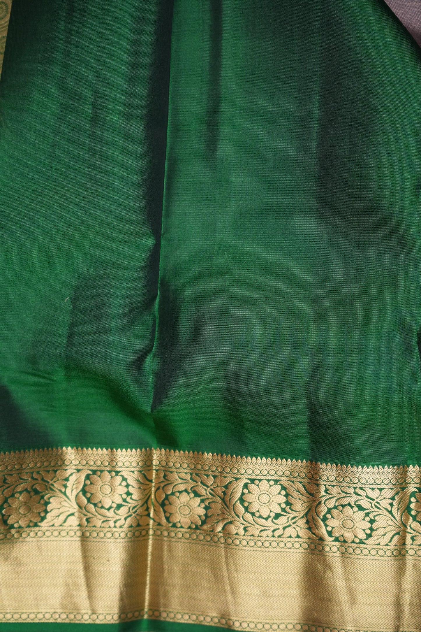 Pure Kanchipuram Silk Saree with Rich Zari Weave - Champagne Gold and Emerald Green