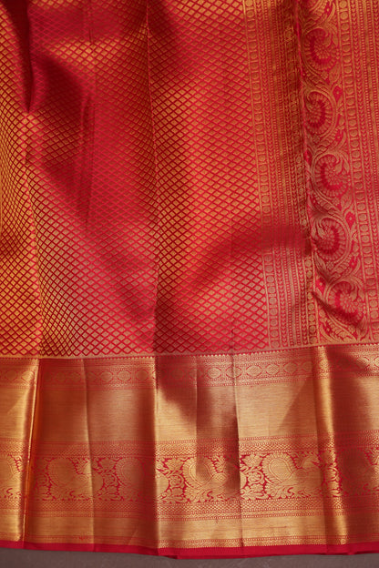 Pure Kanchipuram Silk Saree with Rich Gold Zari Weave - Classic Crimpson Red