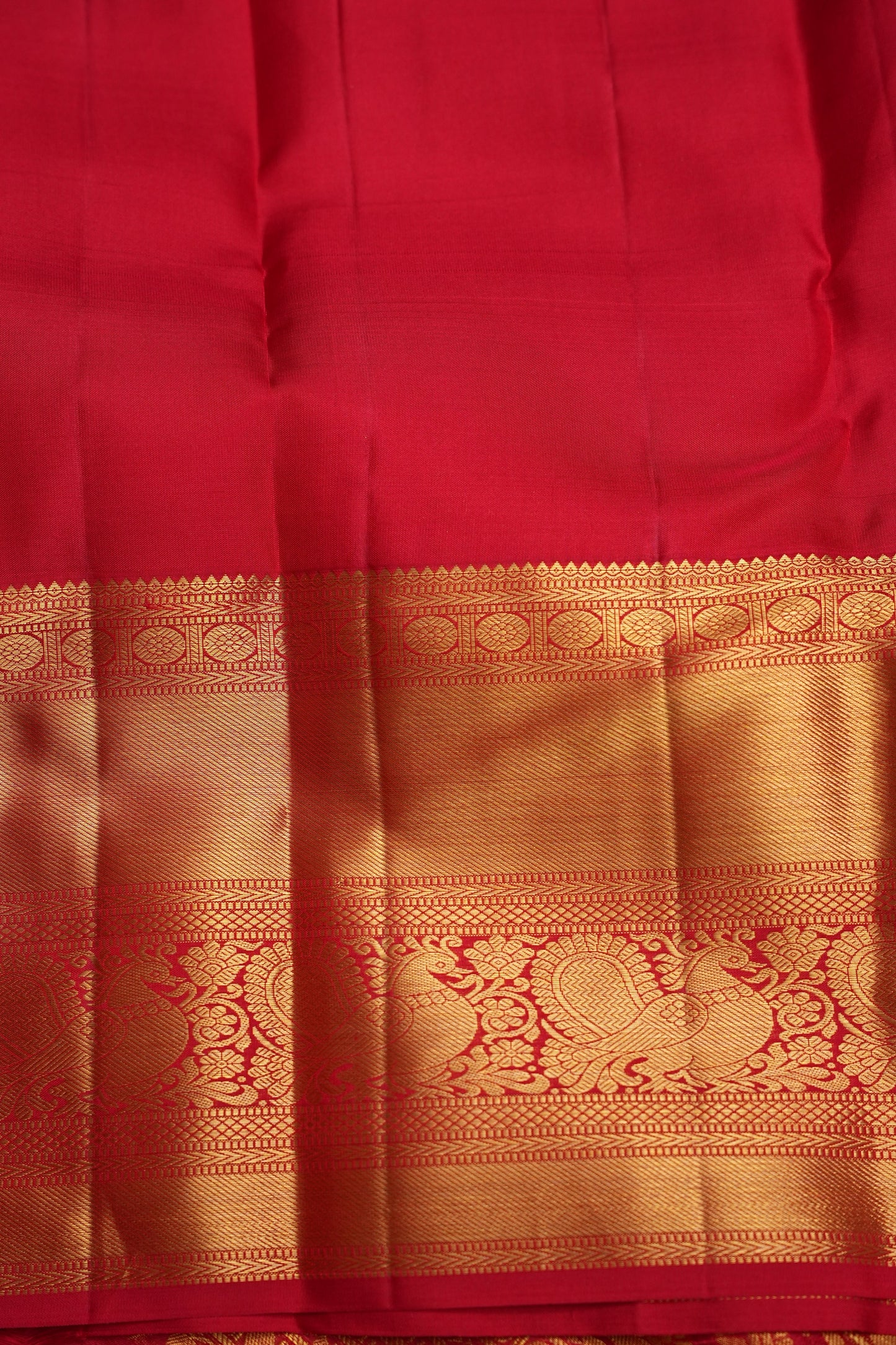 Pure Kanchipuram Silk Saree with Rich Gold Zari Weave - Classic Crimpson Red