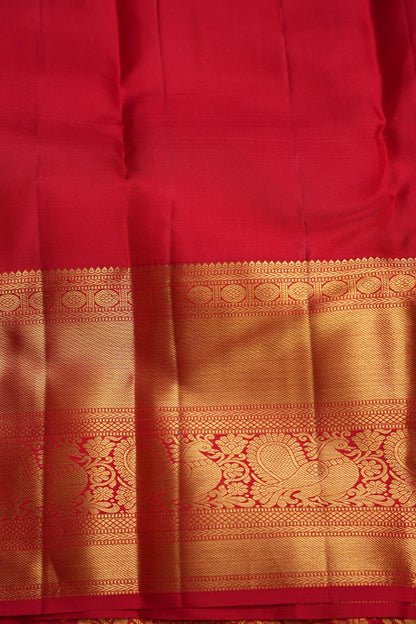 Pure Kanchipuram Silk Saree with Rich Gold Zari Weave - Classic Crimpson Red