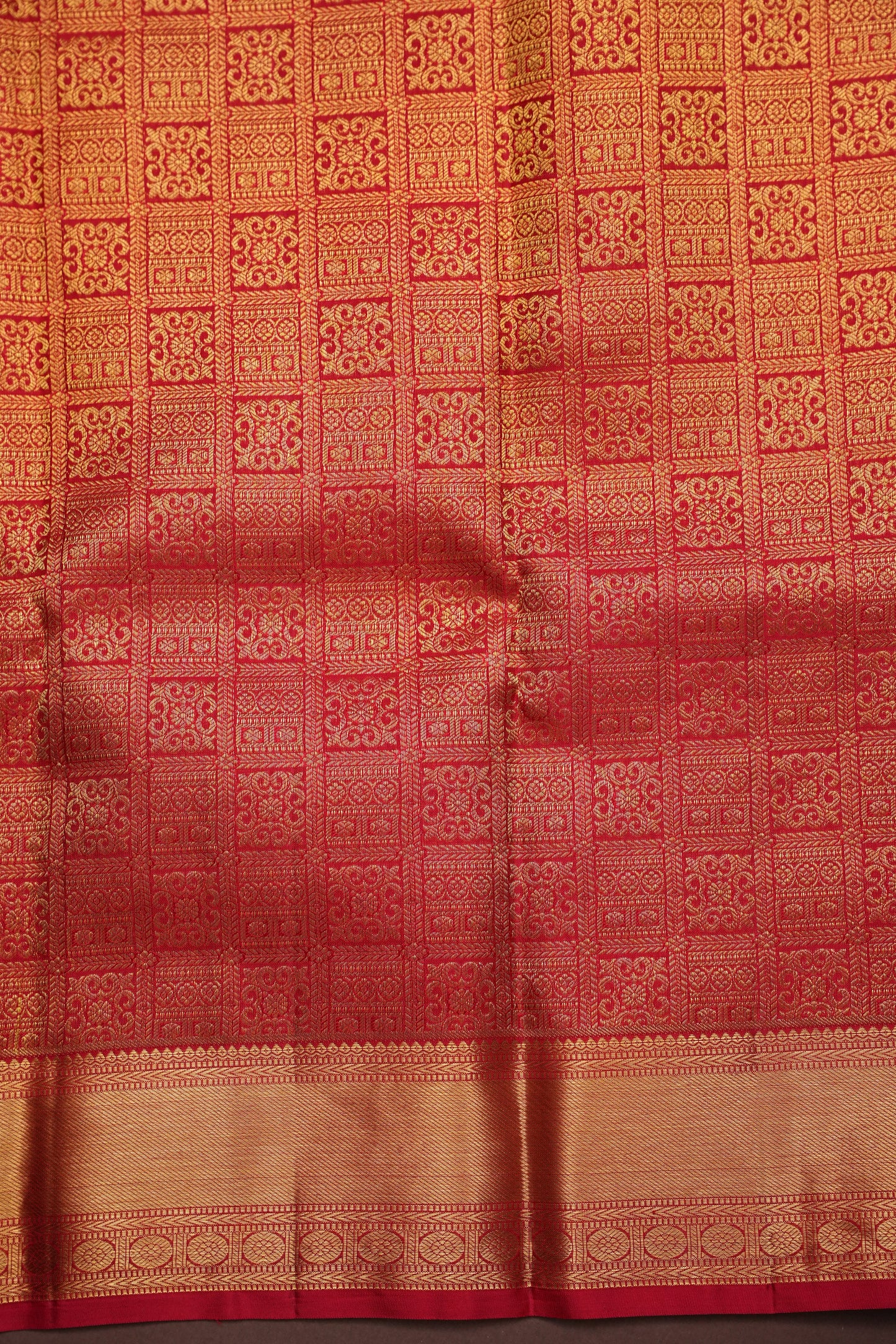 Pure Kanchipuram Silk Saree with Rich Gold Zari Weave - Classic Crimpson Red