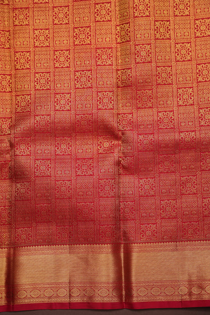 Pure Kanchipuram Silk Saree with Rich Gold Zari Weave - Classic Crimpson Red