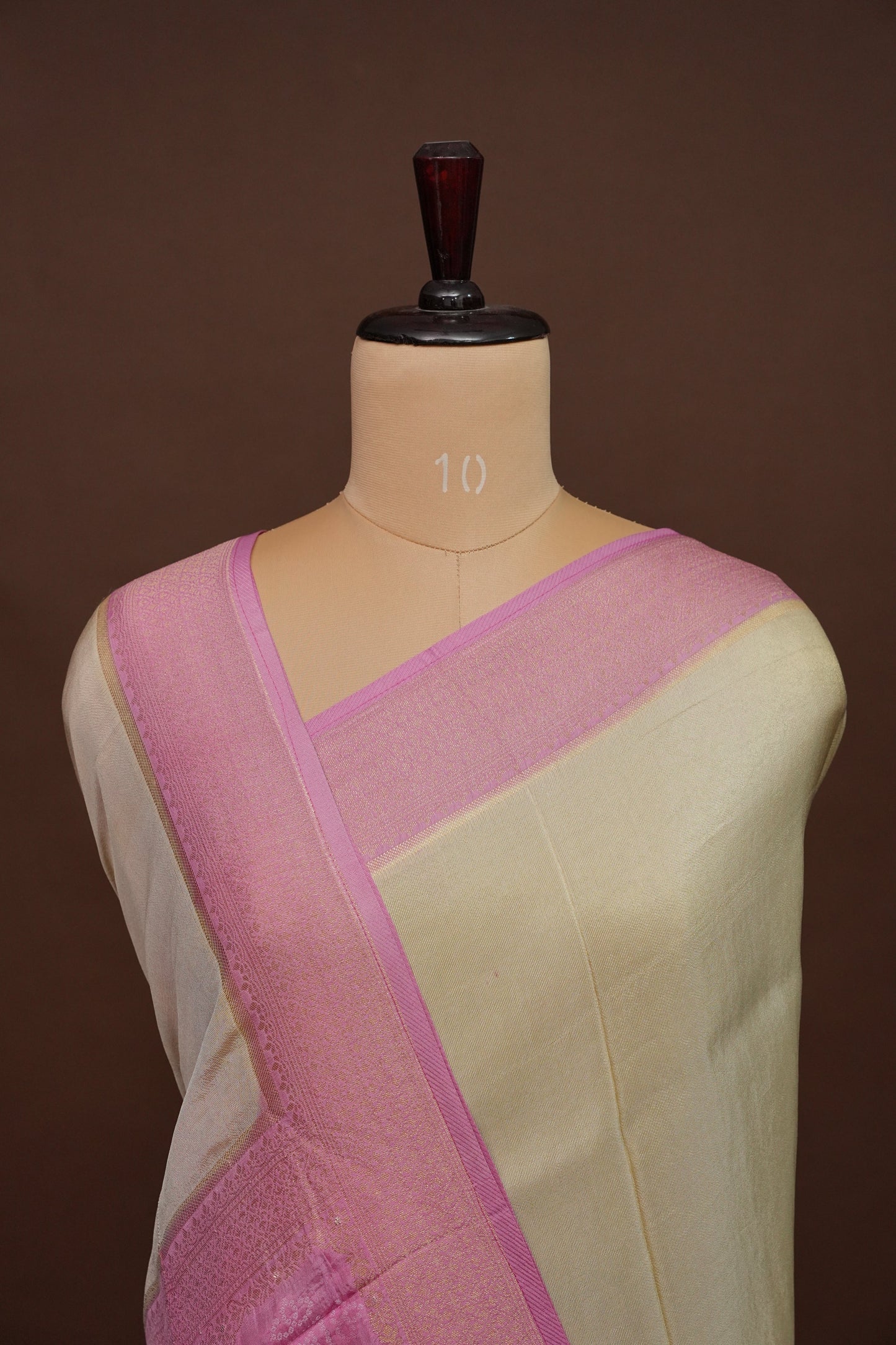 Kashmiri Pashmina Mellow Tissue Banarasi Saree- Ivory & Baby Pink
