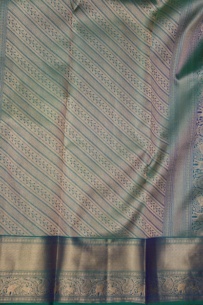 Pure Kanchipuram Silk Saree with Rich Gold Zari Weave - Teal & Blue
