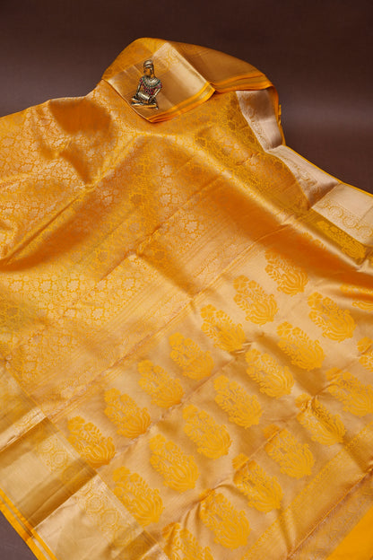 Pure Kanchipuram Silk Saree with Rich Zari Weave - Radiant Mustard Gold