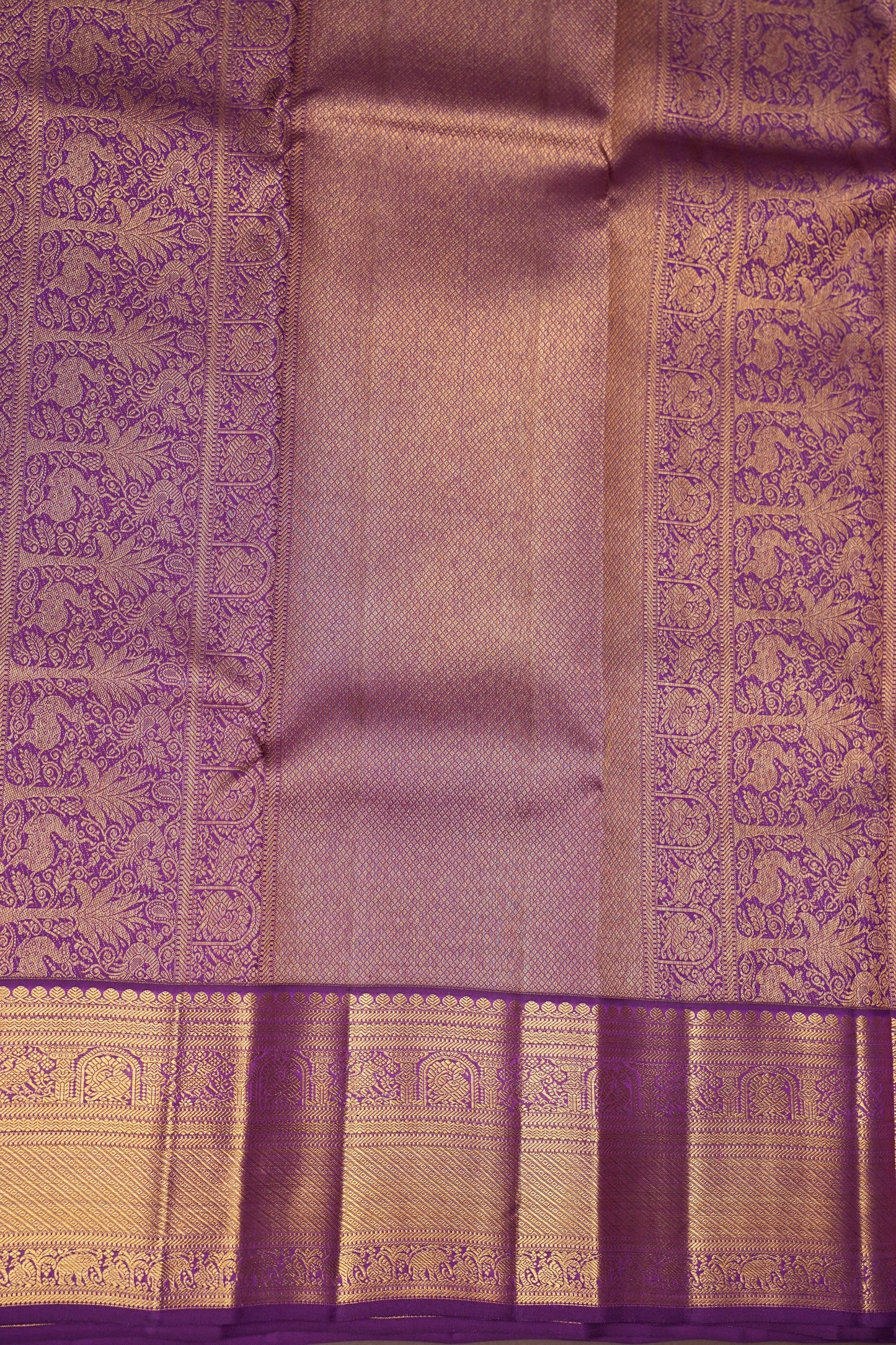 Pure Kanchipuram Silk Saree in 2 Gram Rich Gold Zari Weave - Lavender with Purple
