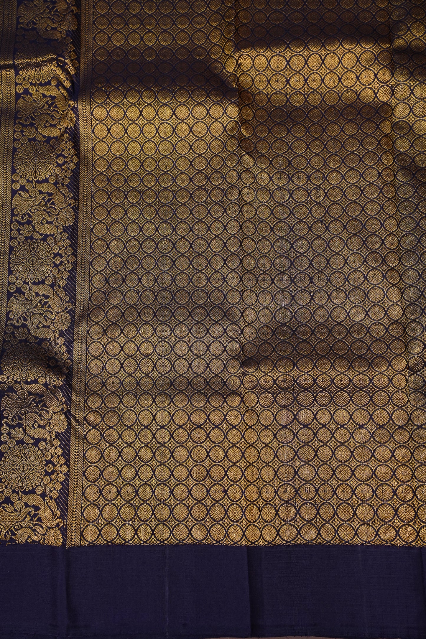 Pure Kanchipuram Silk Saree with Rich Gold Zari Pallu - Teal Blue & Navy Border