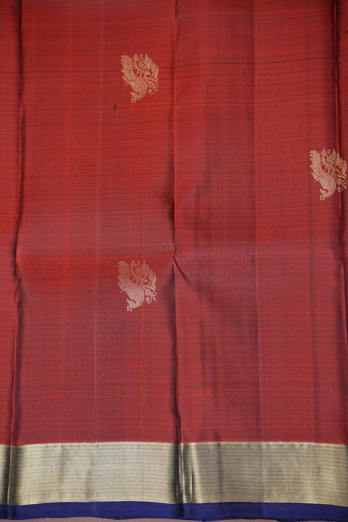 Pure Kanchipuram Silk Saree with Gold Zari Weave - Rust & Navy Blue