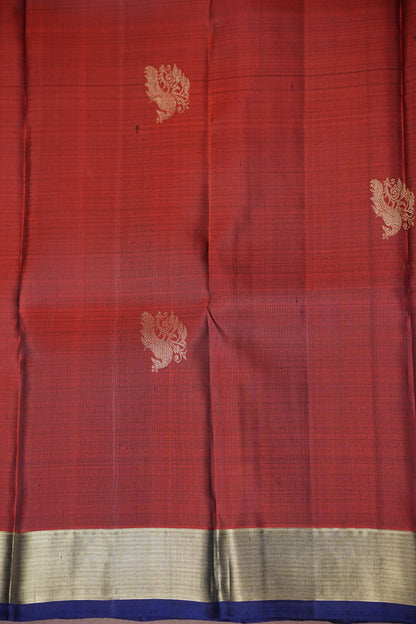 Pure Kanchipuram Silk Saree with Gold Zari Weave - Rust & Navy Blue
