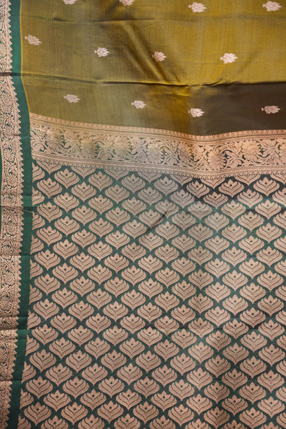 Pure Kanchipuram Silk Saree with Rich Zari Pallu - Olive Green & Bottle Green