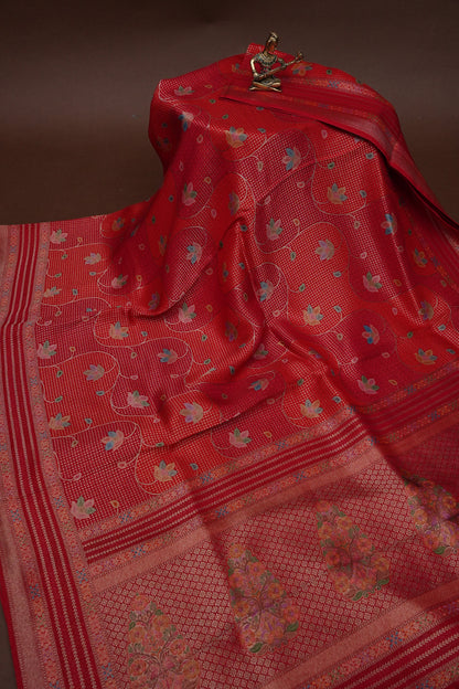 Kashmiri Pashmina Mellow Tissue Banarasi Saree - Red