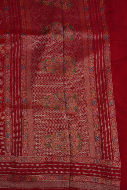 Kashmiri Pashmina Mellow Tissue Banarasi Saree - Red