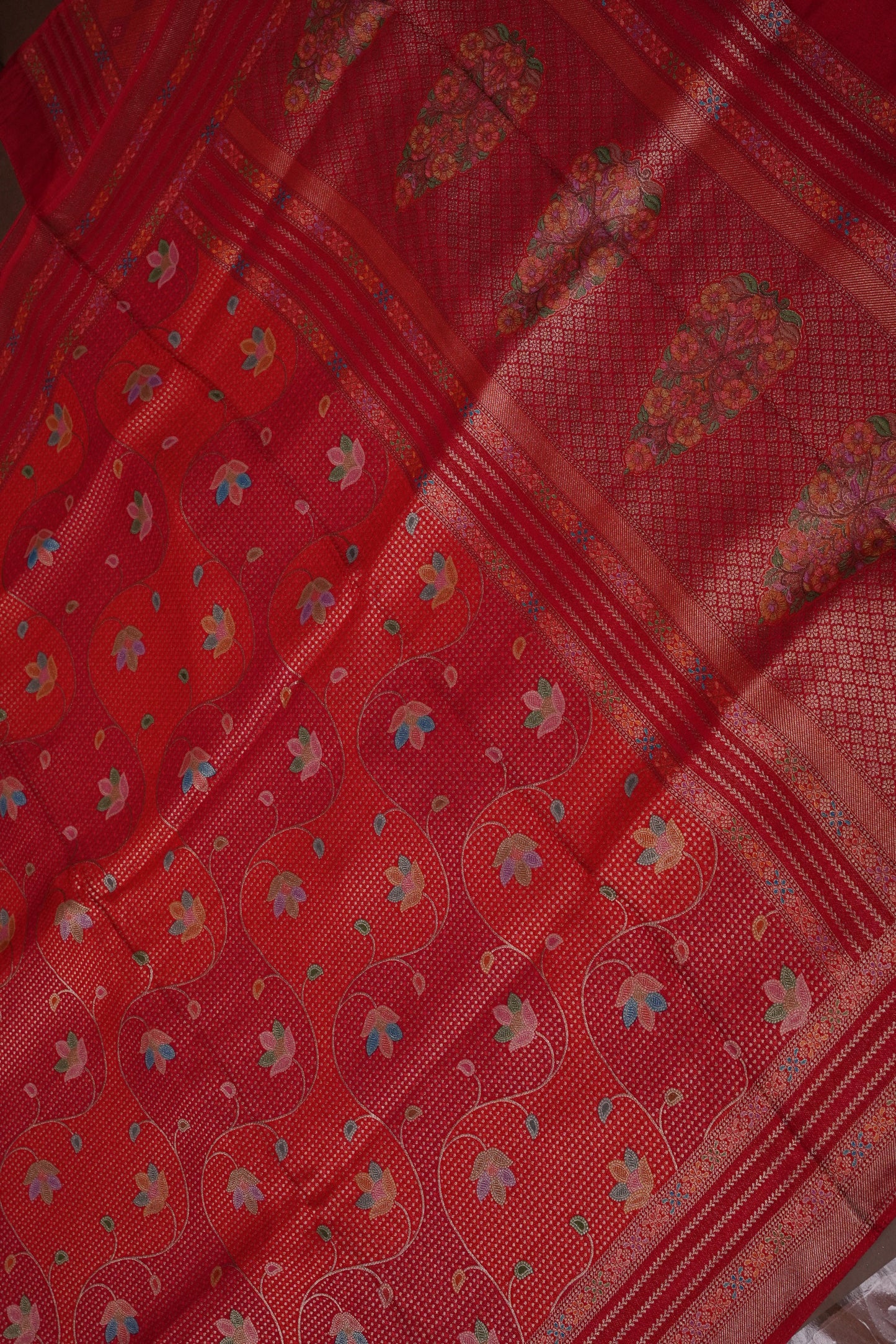 Kashmiri Pashmina Mellow Tissue Banarasi Saree - Red