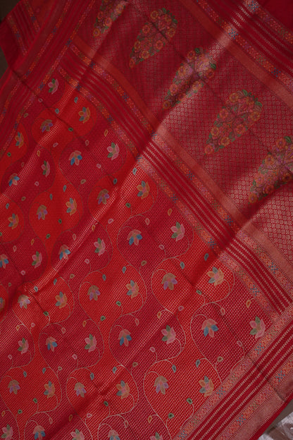 Kashmiri Pashmina Mellow Tissue Banarasi Saree - Red